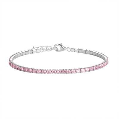 Bracciale Unisex Tennis Rosa In Argento 925 Rodiato - Collezione Rainbow Les Folies Con Prolunga - 3