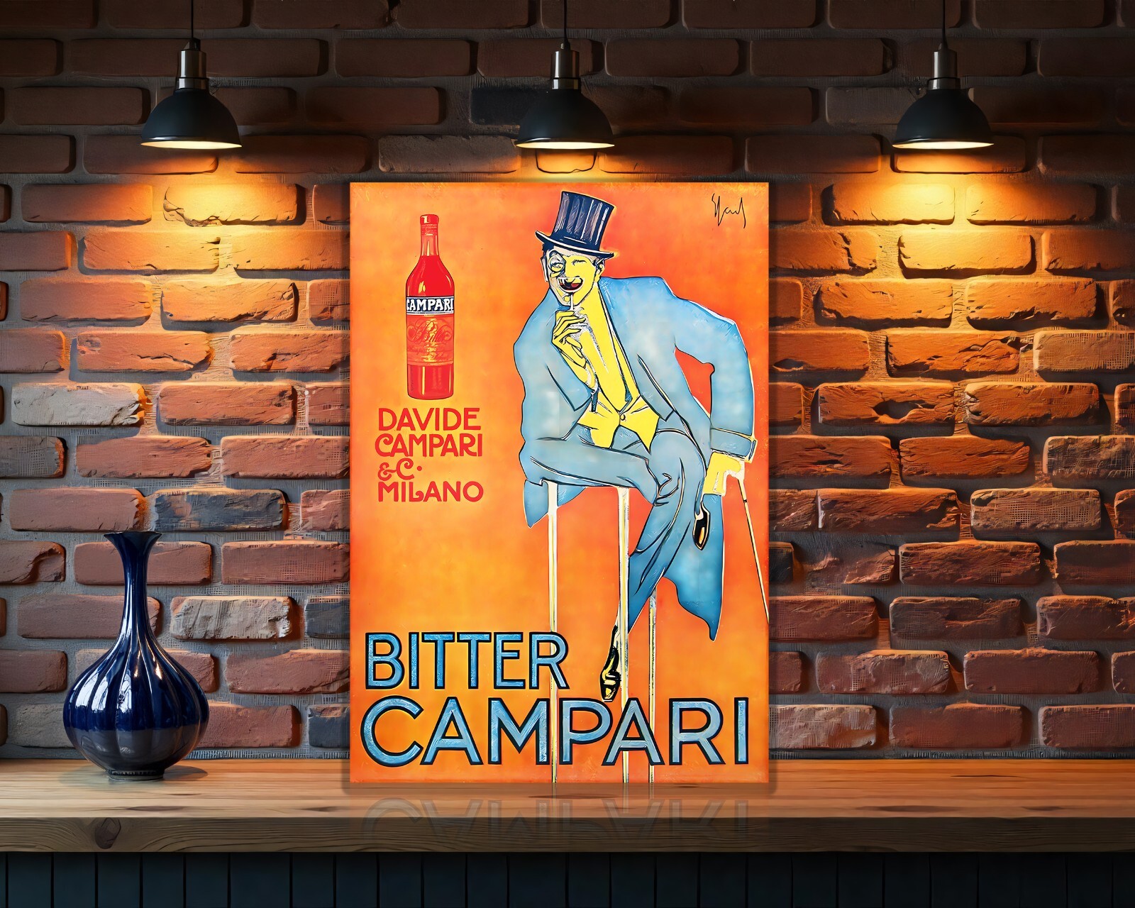 Vintage Bitter Campari Milano Sign – Elegant Gentleman Edition – XL (60x40 cm)