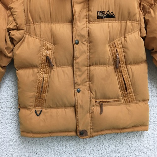 First Down Jacket Medium Adult Brown Full Zip Quilted Puffer Duck Down Mens M - Picture 3 of 18