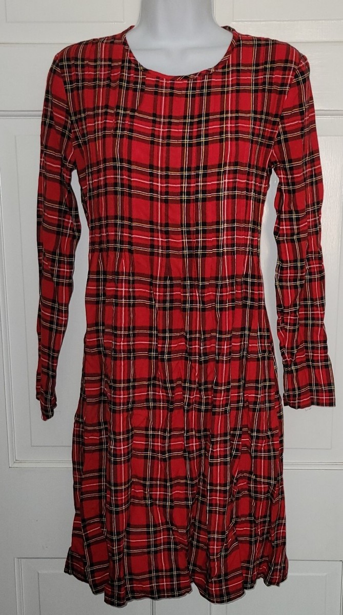 red and black plaid christmas dress The Red & Black Lumberjack | Red Buffalo Check Christmas Wrap Dress | Size M
