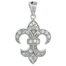 925 Sterling Silver Cubic Zirconia Fleur de Lis Pendant 13/16 Inch 21mm Tall