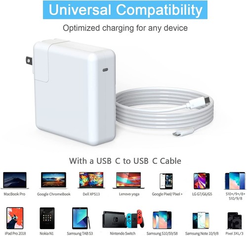87W USB-C Adapter Charger For MacBook Pro 13" A1706 A1707 A1708 A1718 2016- 2021 - Picture 11 of 14