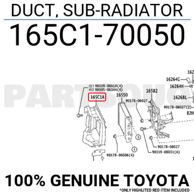 165C170050 Genuine Toyota DUCT, SUB-RADIATOR 165C1-70050 | eBay