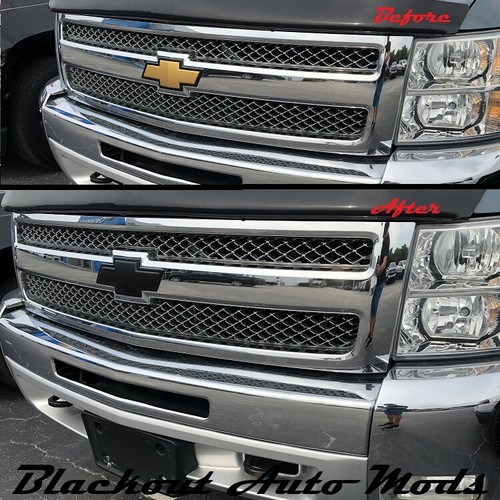 Matte Black 2007-2013 Chevy Silverado BowTie Emblem Overlay Decal Set of 2 - Picture 3 of 7