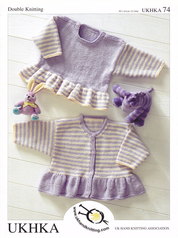 Double Knitting DK Pattern Baby Girls Button Cardigan Matching Sweater UKHKA 74