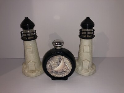 2 Vintage Light Houses And Magic-1870 Commemorative Flask Decanters- Empty