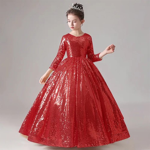Girl's Dress Elegant Long Bridesmaid Children's Dress Girl's Party Dress - Picture 3 of 12