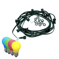 Illu Partylichterkette 5m schwarz Außen Biergarten 5 bunte LED Tropfenlampen