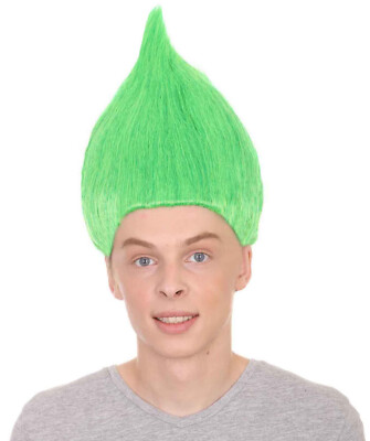 HPO Unisex grüne Farbe gerade Halloween Troll Perücke, Kunstfaser weiche Faser Haar