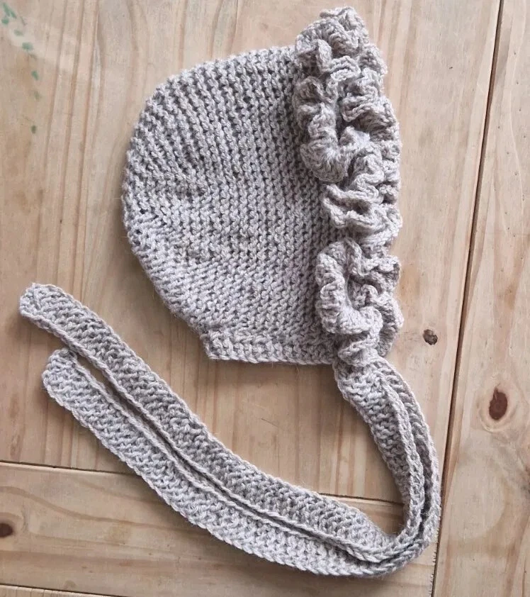Hand Knitted Baby Bonnet/ 0_3 Months/ Alpaca& Wool Beige