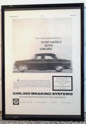 Framed original Classic Car Ad for Rover P5 3 Litre & Girling Brakes from 1963