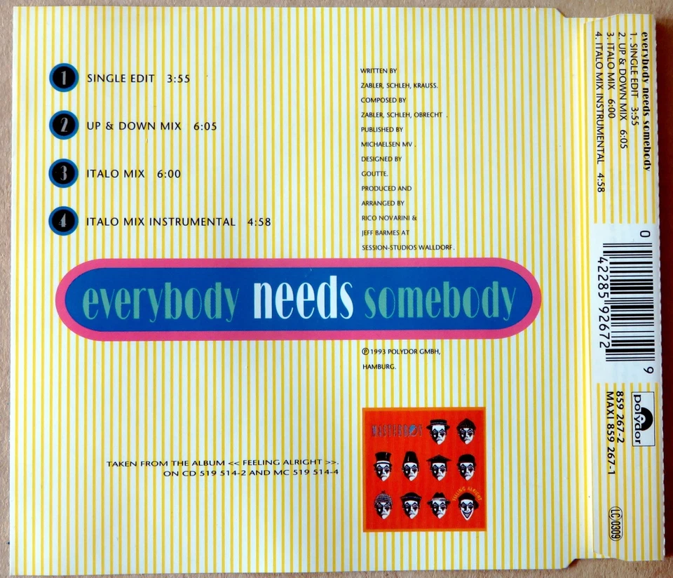 Masterboy - everybody need somebody - Single-CD - Bild 2 von 2