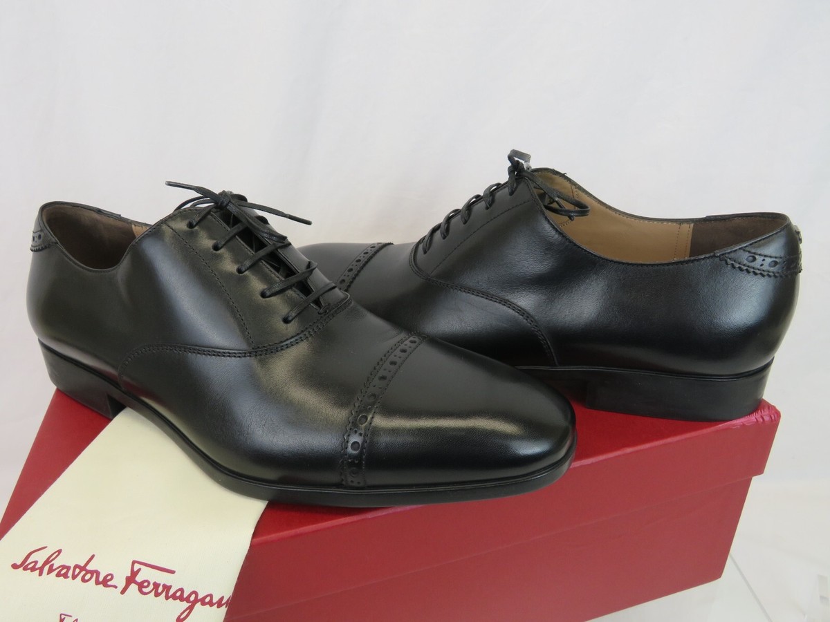 SALVATORE FERRAGAMO BOSTON BLACK BROGUE LEATHER GANCINI BIT OXFORDS 9.5 D FERRAGAMO Boston Doupont Leather Cap-Toe Brogue Oxfords  main image 4