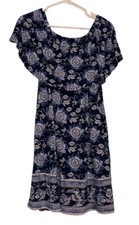 J Jill Blue Floral Off The Shoulder Dress Petite Size S Knit Knee Length