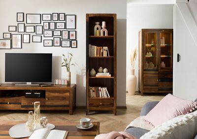 schmales Regal Holz Sheesham vollmassiv modern dunkel Bücherregal Holz 60x200
