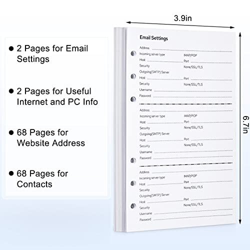 Password Address Book Refill Pages for 6Ring Refillable Binder
