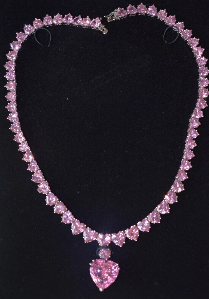 Collar Suzanne Somers Edición Limitada 228/300 Plata de Ley Rosa Circonita Corazones Foto 2 de 4