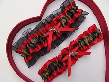 NEW Camouflage Camo Red Black Wedding Garter Prom Hunting Hunter Army Gun