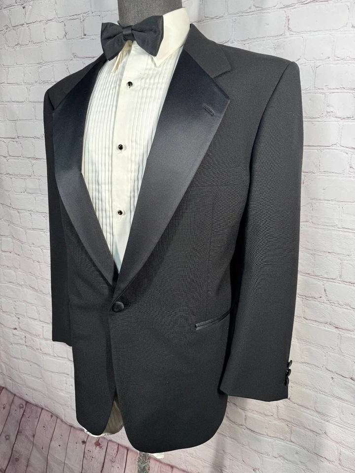 AFTER SIX Mens Black FORMAL TUXEDO TUX Pleated 2pc Suit 43S Jacket 39/28 Pant - Image 3 of 4