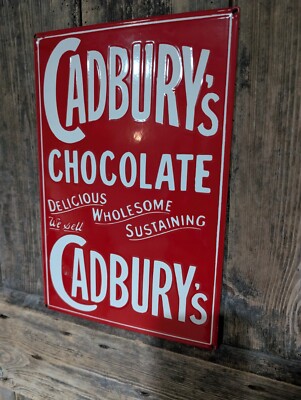 CADBURYS SCHOKOLADE EMAILSCHILD PORZELLANSCHILD SCHOKOLADENSCHILD ALTES LADENSCHILD ROT
