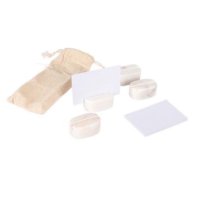4-Piece Marble Place Card Holders with 16 Cards, White