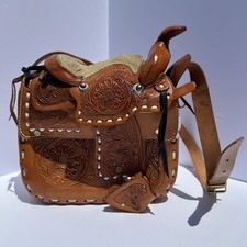 Vintage Hand Tooled Leather Horse Saddlebag Purse Western Boho Cowgirl Mexico