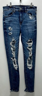 American Eagle Outfitters Jegging Slim Distressed Stretch Blue Denim Jeans 6 Reg
