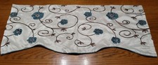 Lush D cor Window Valance 18x42 2 Panel Shiny w Brown Blue Embroidered Flowers