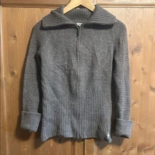 Vintage Lost Lake Full Zip Smartwool Gray Zip-Up Merino Wool Sweater/Cardigan