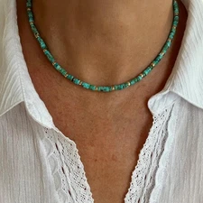 Kingman Turquoise Necklace | Solid 14K Gold | 4mm Heishi Beads Minimalist