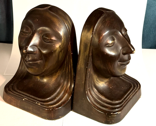 Art Deco Stylized Womans Face - Bronzed Chalkware - Incredible Profile Form 1963 - Picture 11 of 15
