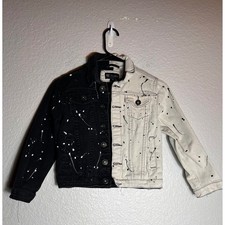 Waimea Black  White Splatter Paint Denim Jacket - Kids Medium