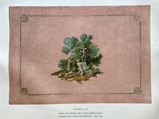 Original Antique Print – Hand-Painted Pink Silk Bookbinding with Classical Scene