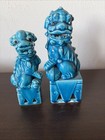 2 Vintage Porcelain Turquoise Foo Dog Figurines 2 Sizes Japan (304ME) — photo 1