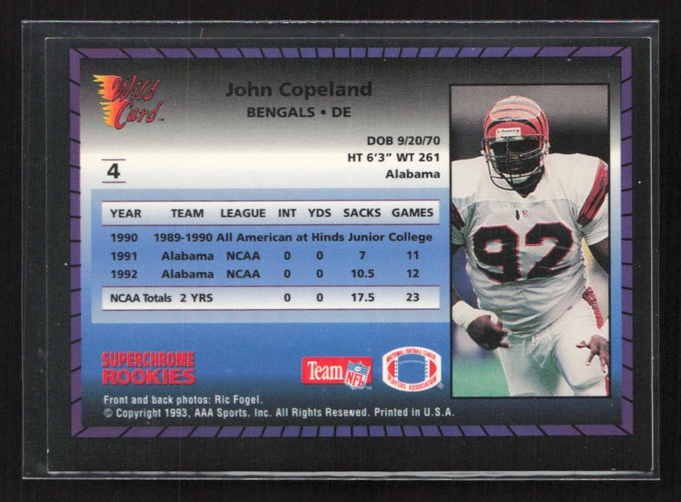 1993 Wild Card Superchrome Rookies #4 John Copeland - NM/MT+ - Image 2 of 2