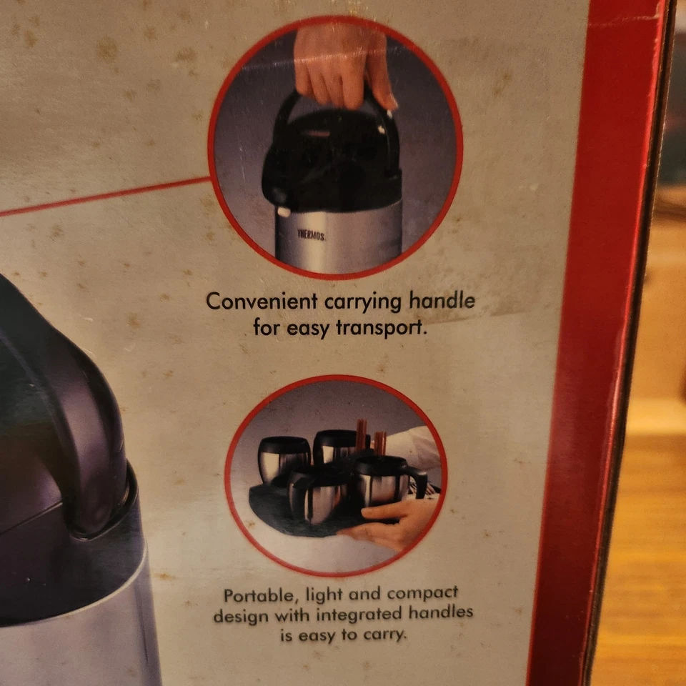 NEW in Box Thermos Portable coffee center w/ 1.9L Pump Pot 4 insulated 8oz mugs - Image 3 of 4