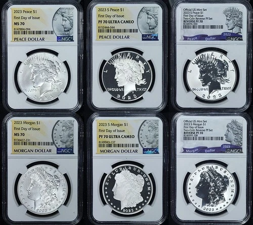 2023 Morgan & Peace Silver Dollar 6-Coin Set NGC MS70 PF70 Rev PF70 1st Day