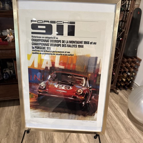 Porsche SIGNED NUB POSTER 1966 911 race car AMAZING ART PRINT French Rally Car
