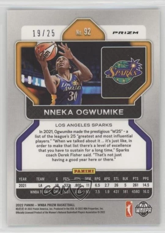 2022 Panini Prizm WNBA Green Pulsar Prizm /25 Nneka Ogwumike #92 - Image 2 of 2