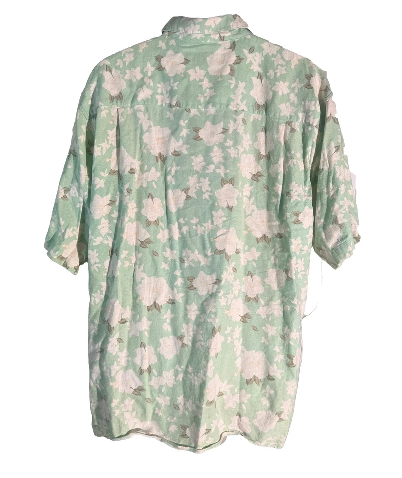 Statements Short Sleeve Floal Button Down Shirt Green White XL - Image 3 of 4