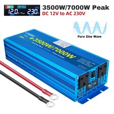 3500W 7000W Pure Sine Wave Power Inverter 12V to 240V Converter W/ 2AC 2USB LCD