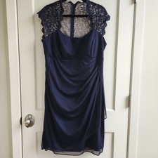 Xscape Navy Lace Cocktail Dress 18W Plus Size Mother of the Bride Formal Ruched