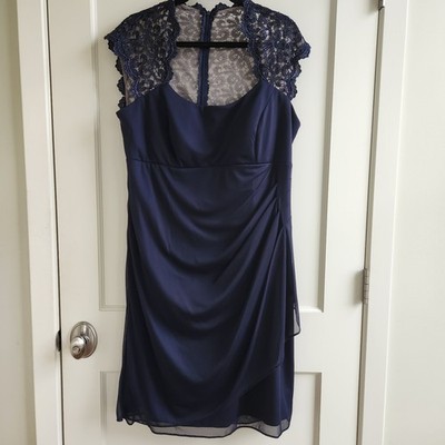 Xscape Navy Lace Cocktail Dress 18W Plus Size Mother of the Bride Formal Ruched