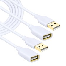 White USB Extension Cable, 2-Pack USB 2.0 10ft/3m Type A Male to A Female Ext...
