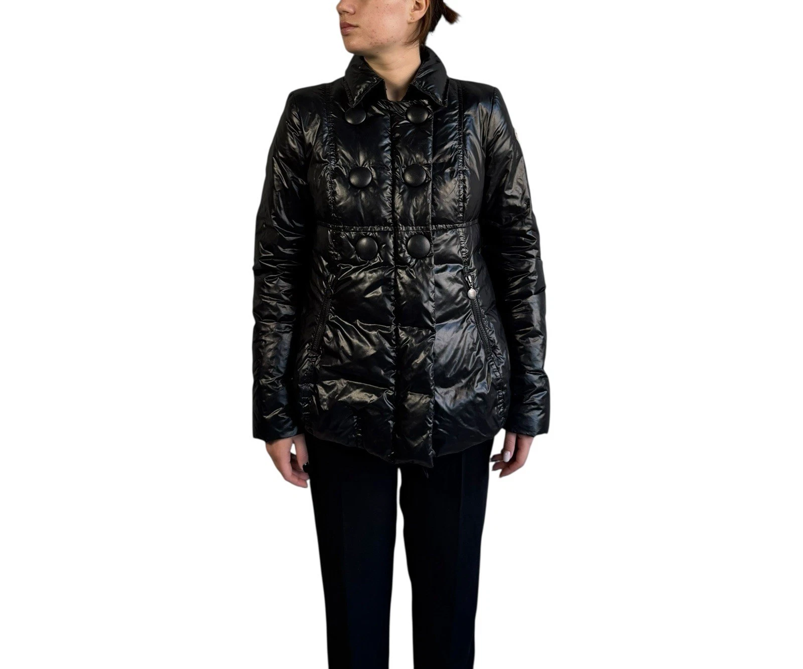 Piumino donna Moncler Amandine vintage piumino giacca zip intera cappotto nero taglia 3