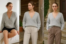 Urban Outfitters Women Gray Fuzzy V-Neck Sweater M Clean Girl Light Academia