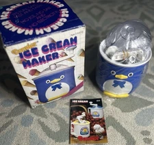 NEW Vintage Donvier Blue Penguin Hand Crank Ice Cream Maker w/ Box Instructions