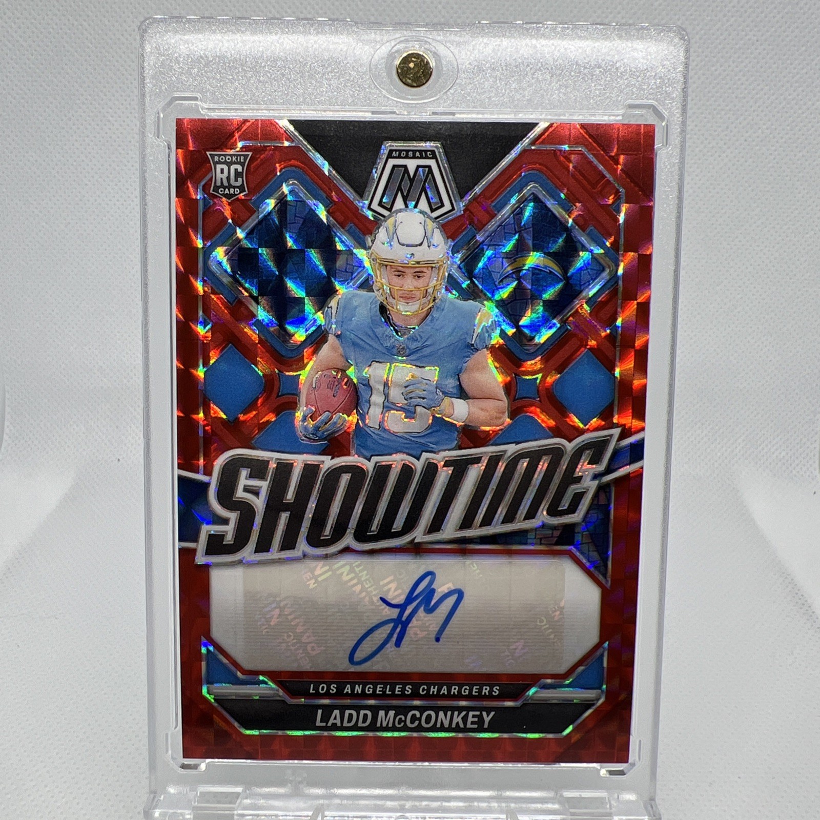 2024 Panini Mosaic - Rookie Auto Showtime Ladd McConkey Red /199 Chargers
