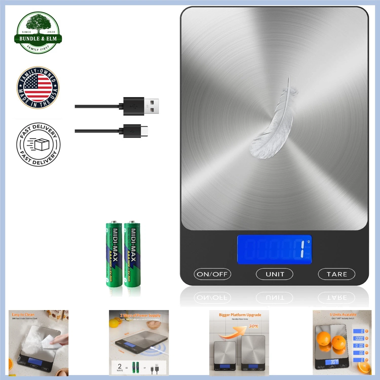 Rechargeable Food Scale with 33lb Capacity, Stainless Steel Body and LCD Display
Opens in a new wind