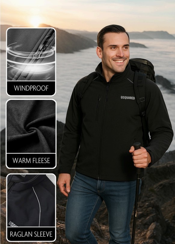 Men’s Black Softshell Jacket Full Zip Windproof L… - image 2